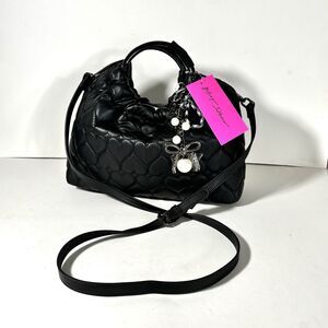 BETSEY JOHNSON Xobodie Black Quilted Heart Mini Satchel With Crossbody Strap NEW